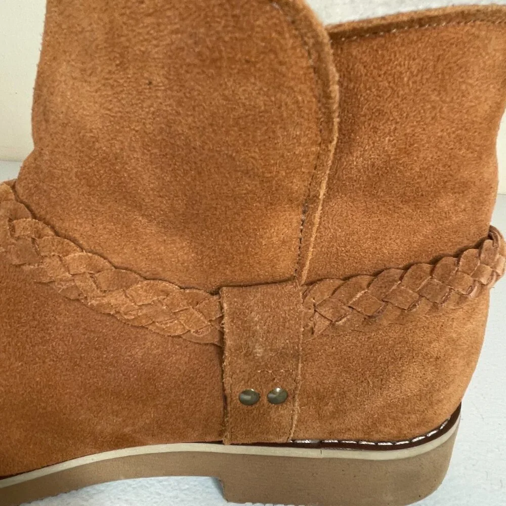 Macy's Style & Co Kaii Tan Suede Leather Faux Fur Booties Women's Size 9
